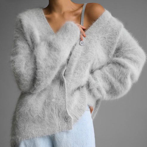 Delphina fluffy knit button cardigan – image 4