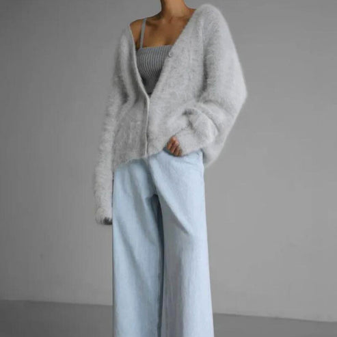 Delphina fluffy knit button cardigan – image 5