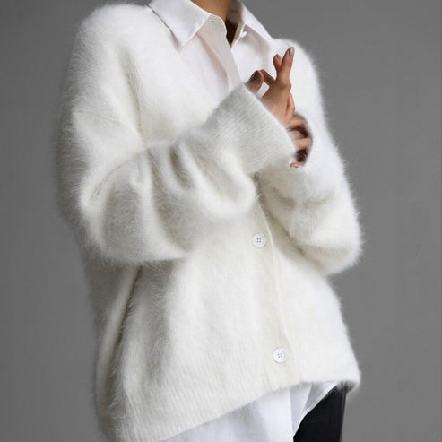 Delphina fluffy knit button cardigan – image 6