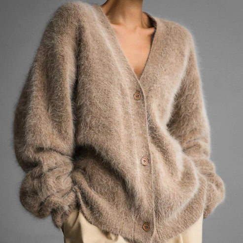 Delphina fluffy knit button cardigan