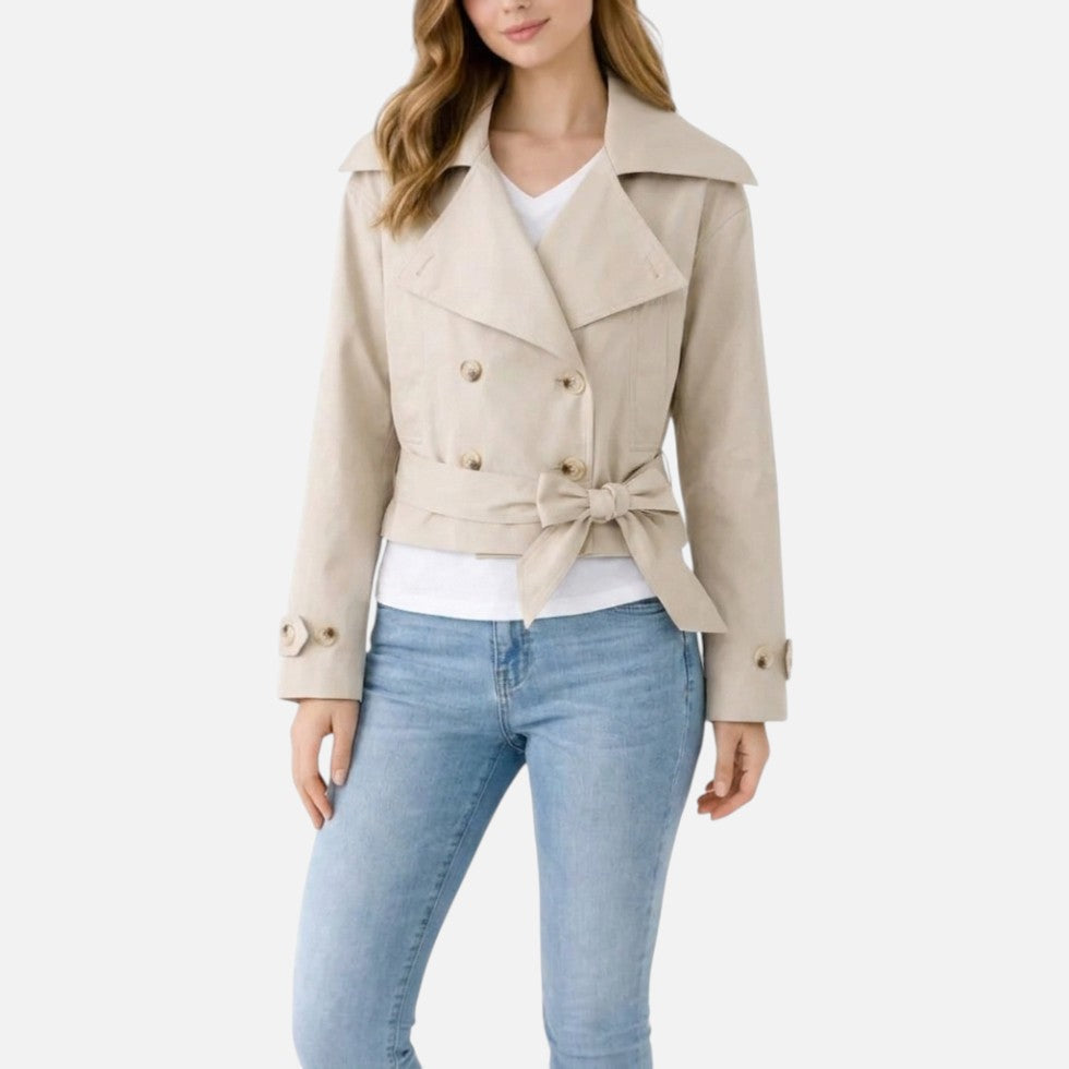 Enid short trench coat with bow belt