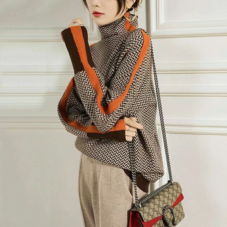 Helena geometric knit roll neck jumper
