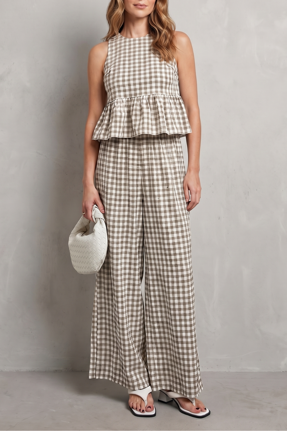Clemency gingham ruffle top and wide leg trouser set – image 9
