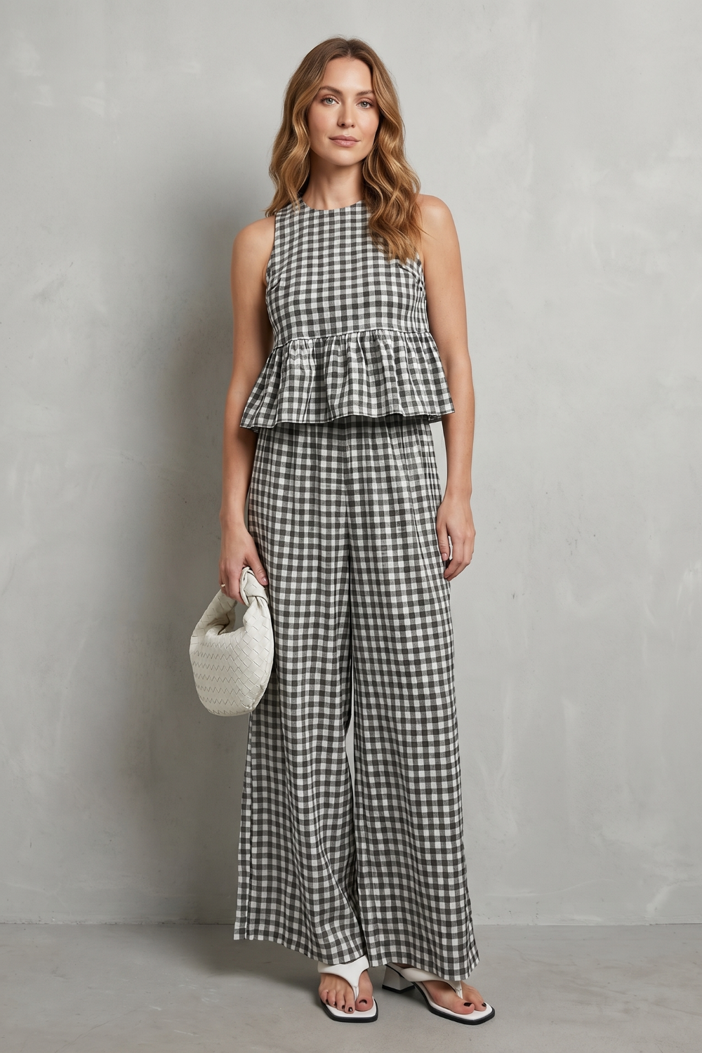 Clemency gingham ruffle top and wide leg trouser set – image 2