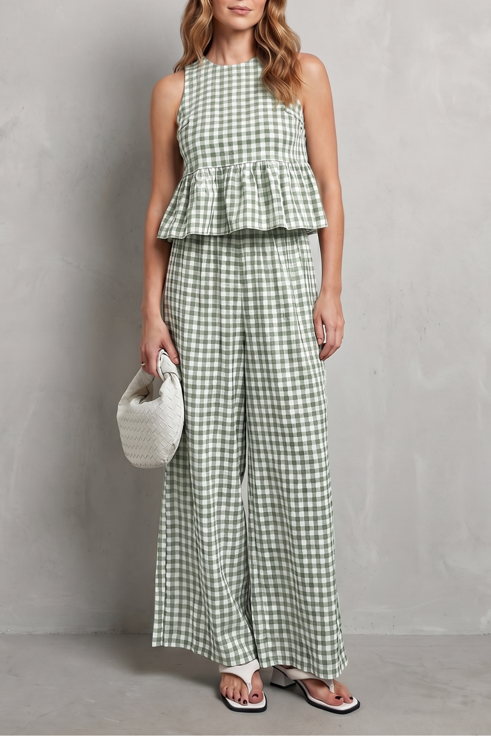 Clemency gingham ruffle top and wide leg trouser set – image 7