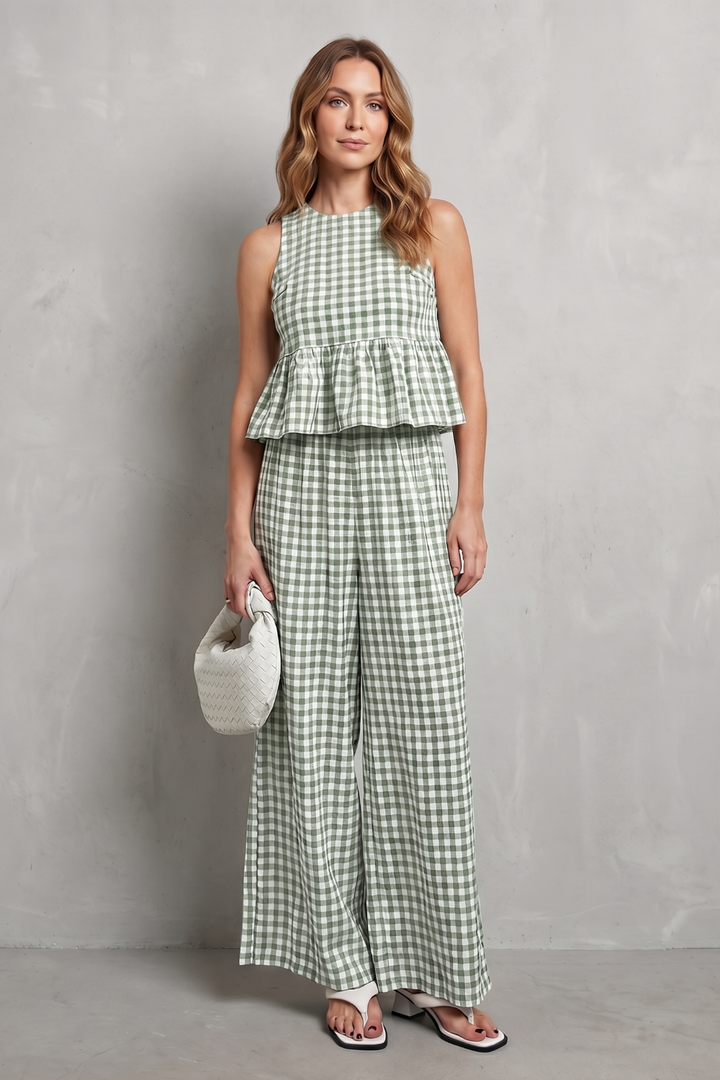 Clemency gingham ruffle top and wide leg trouser set – image 8