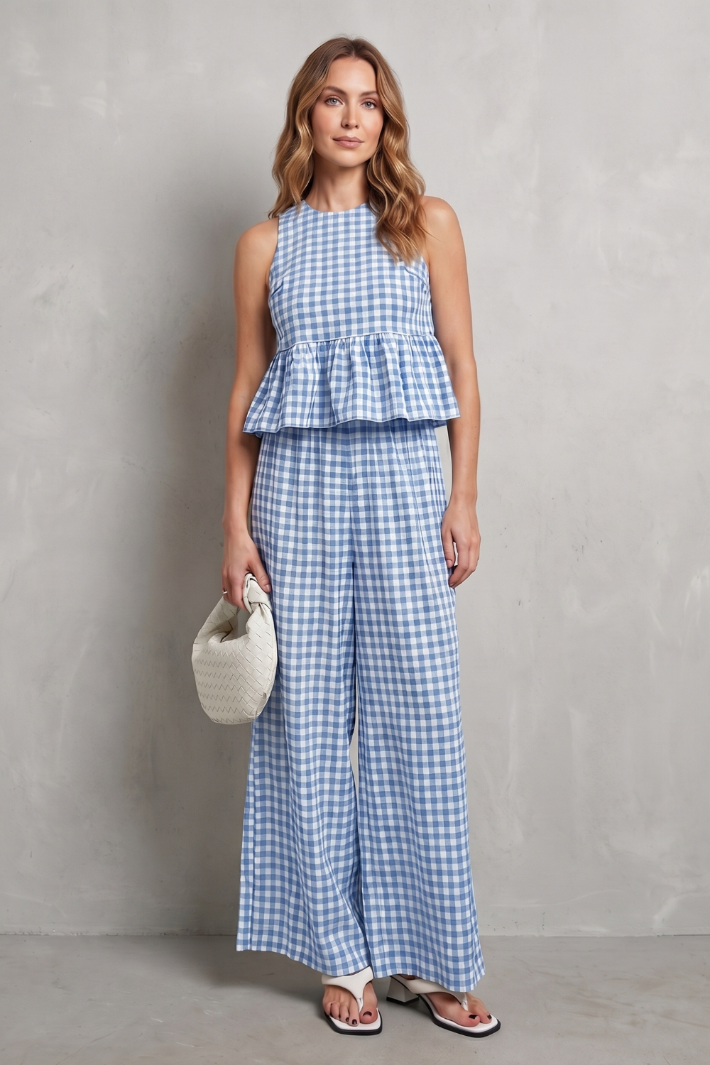 Clemency gingham ruffle top and wide leg trouser set – image 12