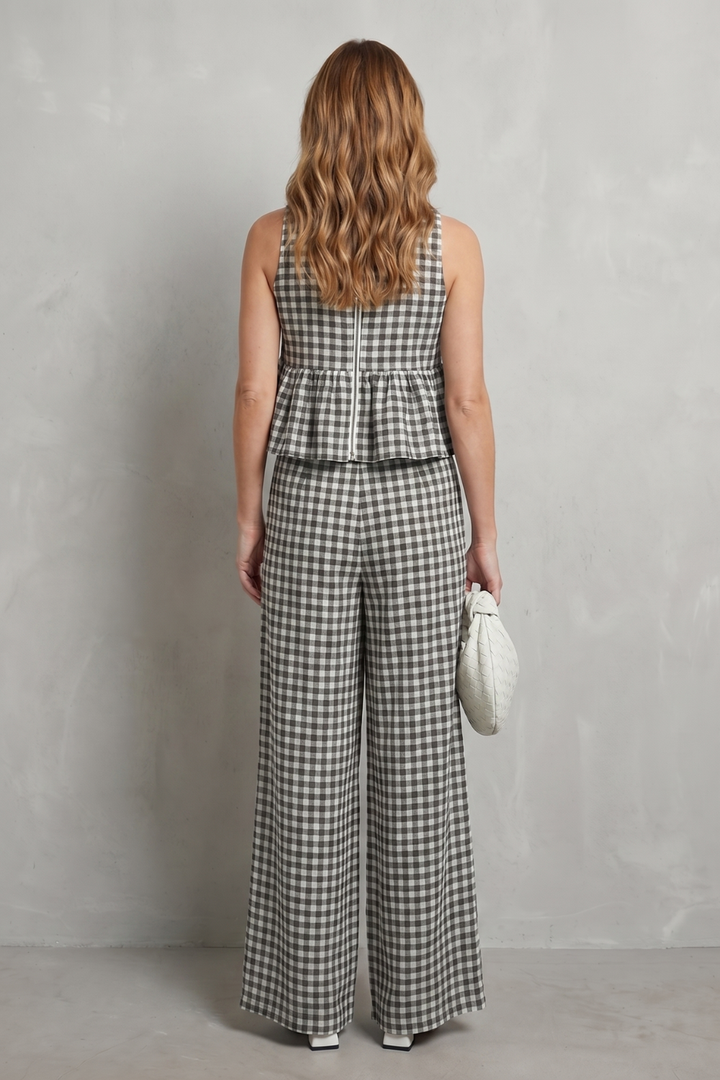 Clemency gingham ruffle top and wide leg trouser set – image 4
