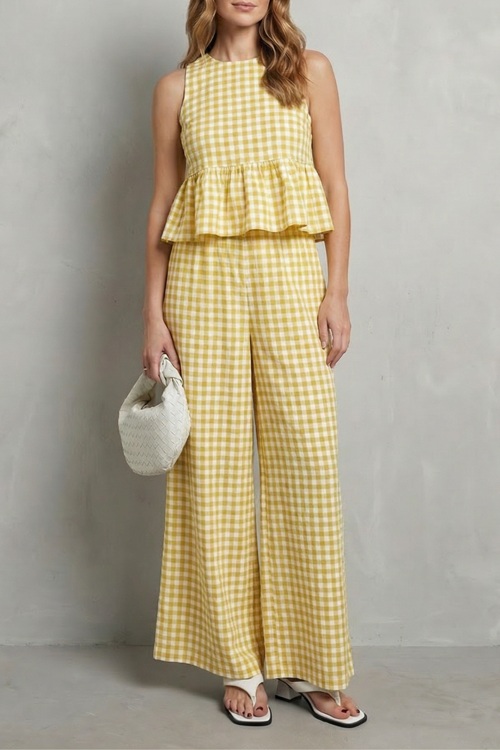 Clemency gingham ruffle top and wide leg trouser set – image 5