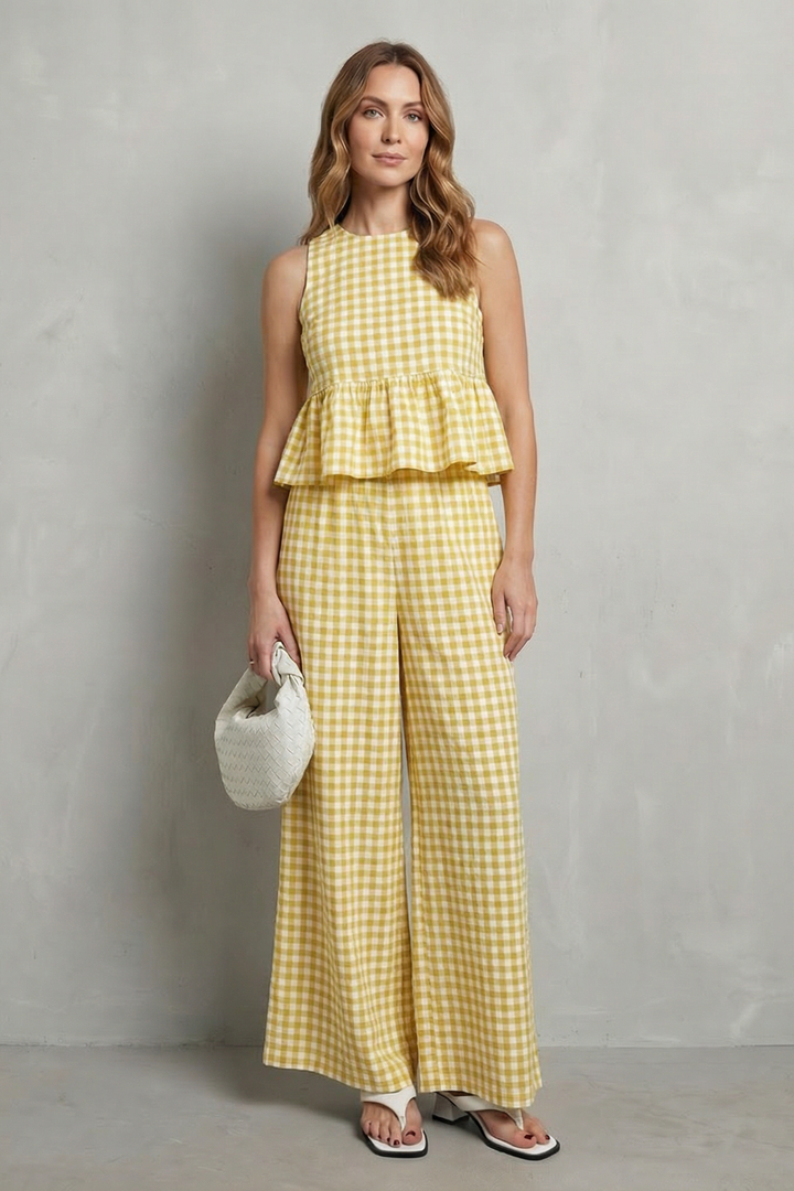 Clemency gingham ruffle top and wide leg trouser set – image 6
