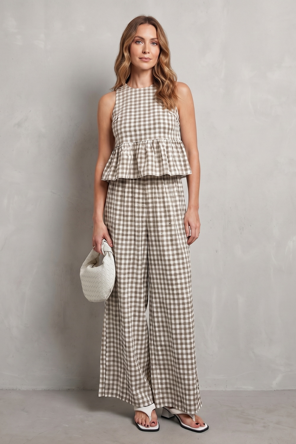 Clemency gingham ruffle top and wide leg trouser set – image 10