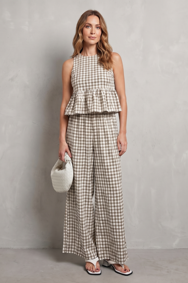 Clemency gingham ruffle top and wide leg trouser set – image 10