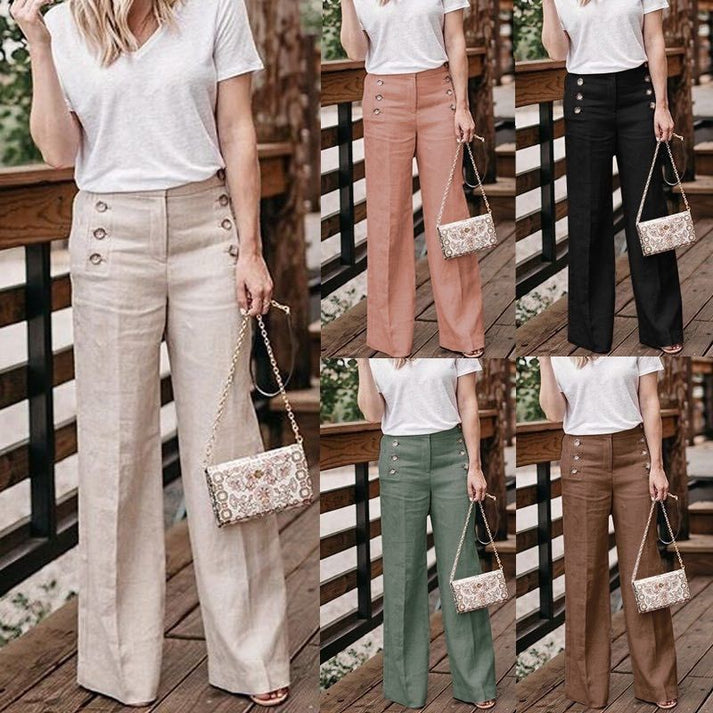 Amara wide leg trousers with decorative buttons – image 2