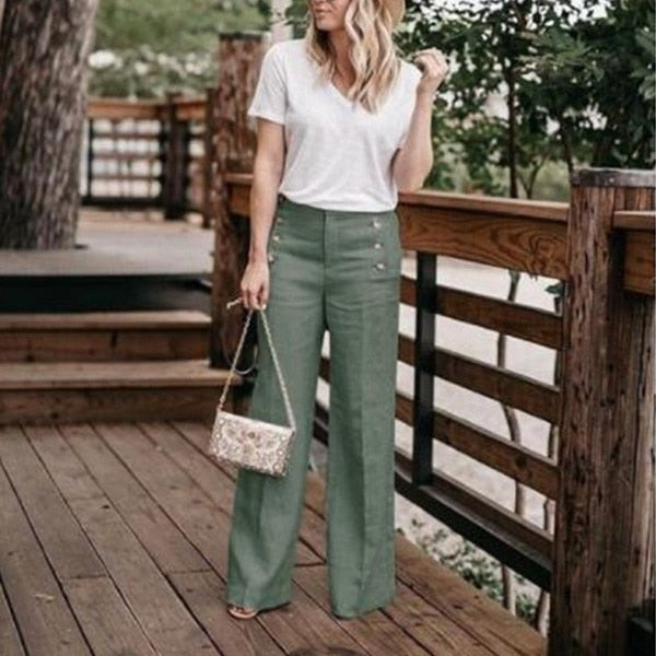 Amara wide leg trousers with decorative buttons
