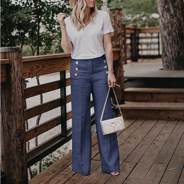 Amara wide leg trousers with decorative buttons – image 6