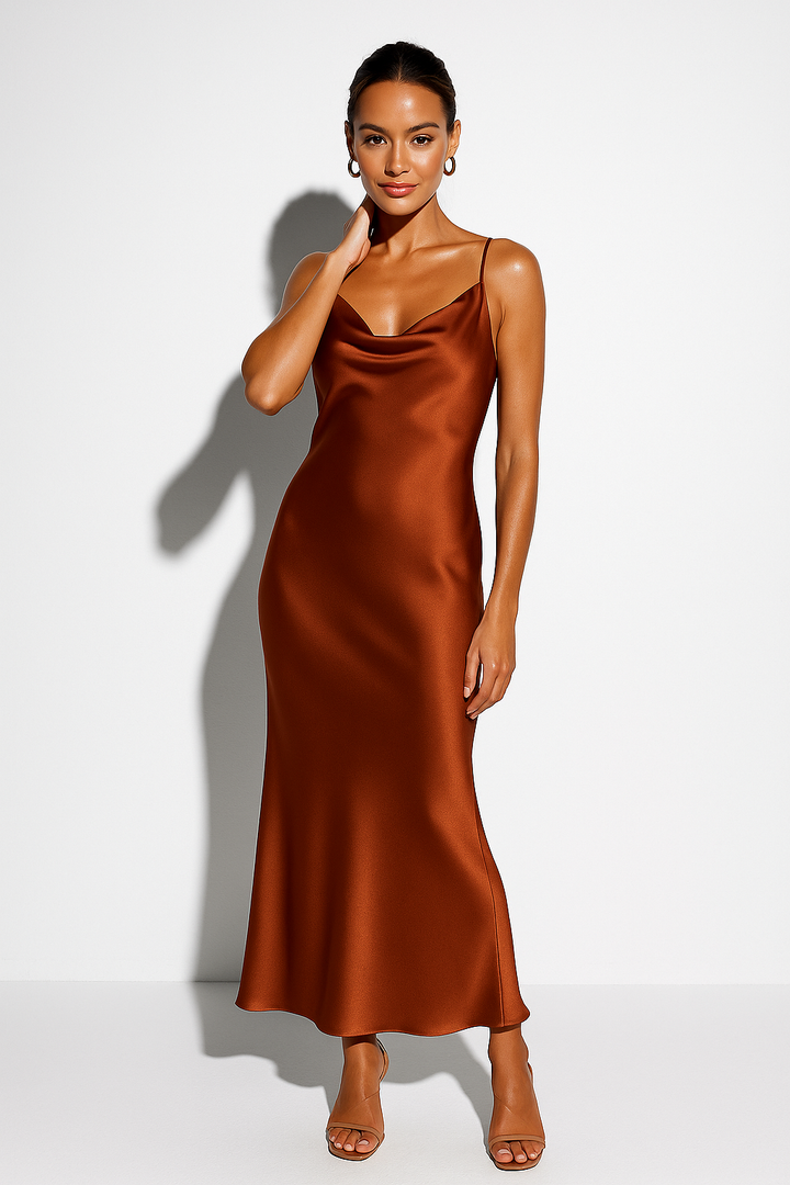 Solene draped neck satin slip dress – image 5