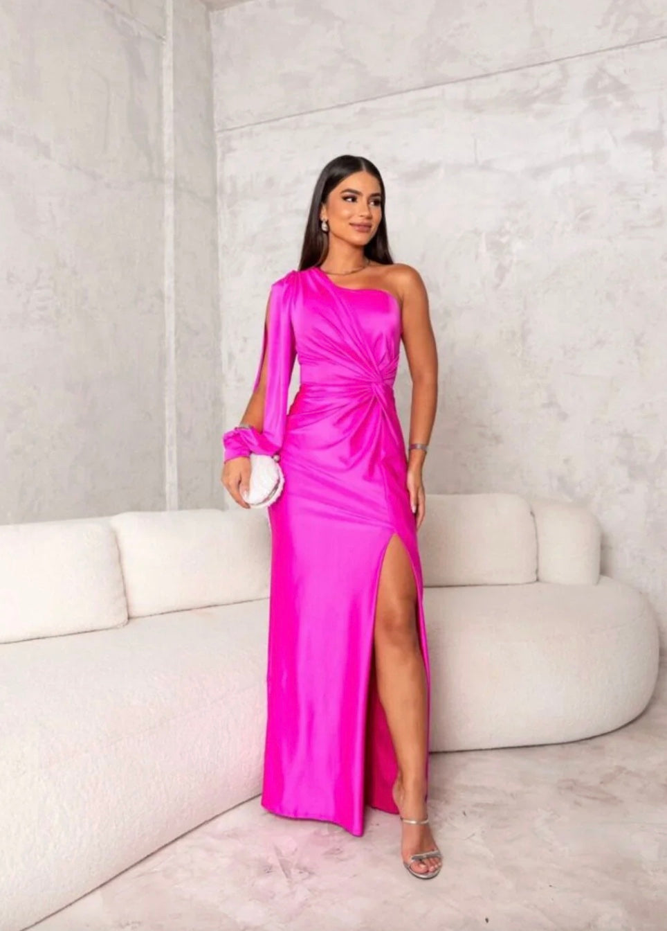 Hafwen one shoulder maxi dress with front slit – image 7