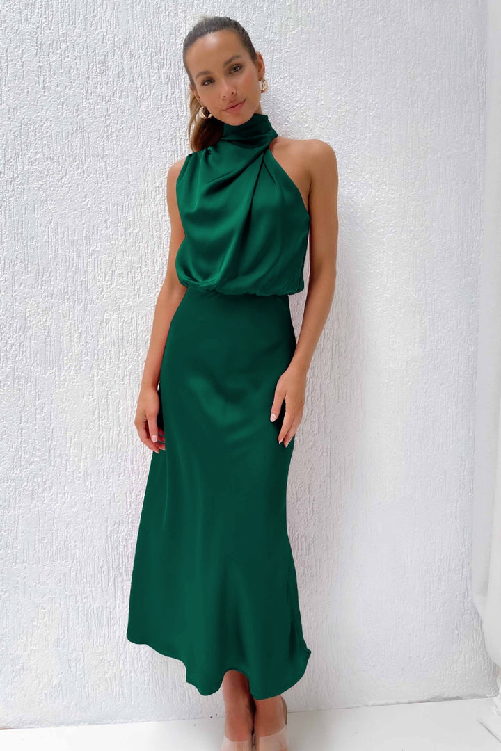 Natalia long satin dress with cut out – image 10