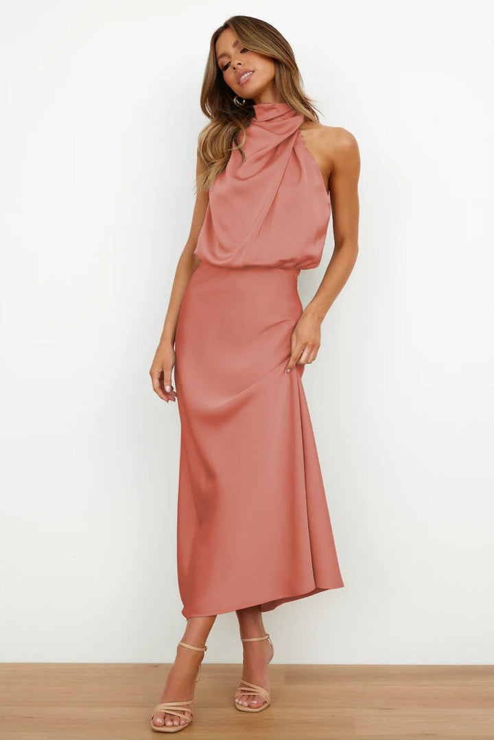 Natalia long satin dress with cut out – image 4