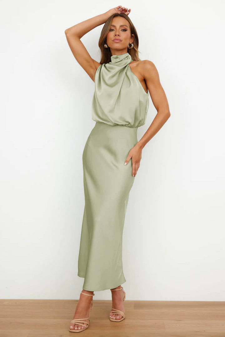 Natalia long satin dress with cut out – image 5