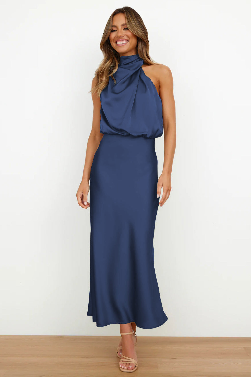 Natalia long satin dress with cut out – image 6