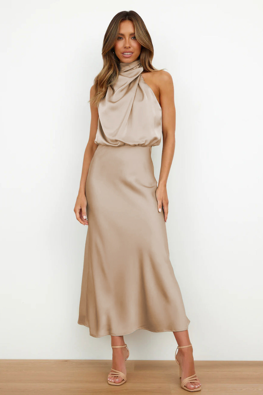 Natalia long satin dress with cut out