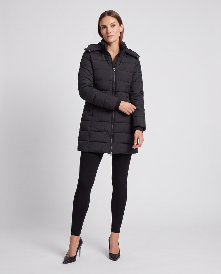 Lavender lightweight longline padded coat with hood