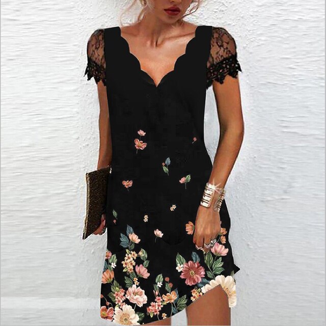 Delilah scalloped v neck dress with lace sleeves – image 7