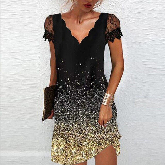 Delilah scalloped v neck dress with lace sleeves – image 9
