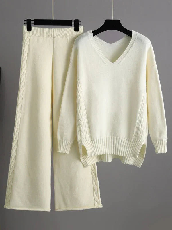 Cecilia v neck jumper and wide leg trouser set – image 2