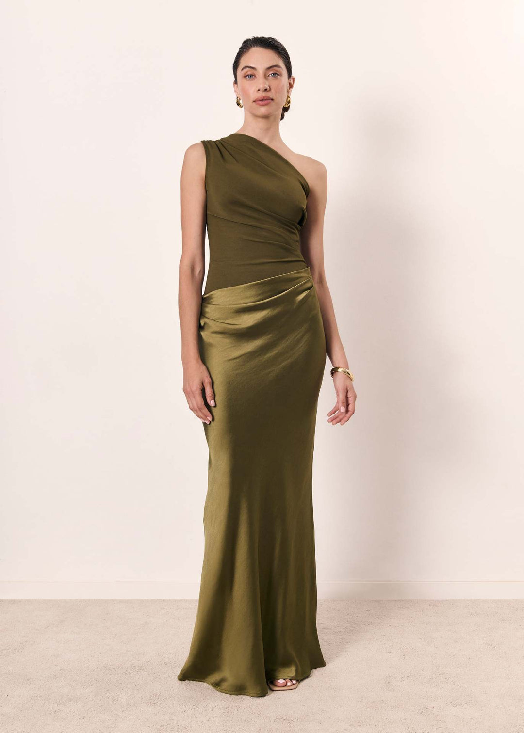 Gwendolen one sleeve draped satin maxi dress – image 11