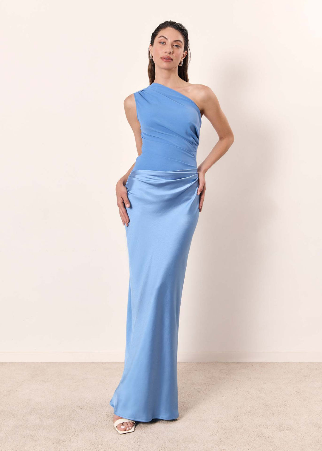 Gwendolen one sleeve draped satin maxi dress – image 4