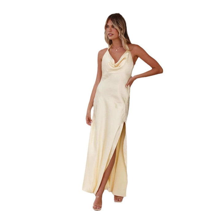 Rosamond cowl neck satin maxi dress with high slit – image 5