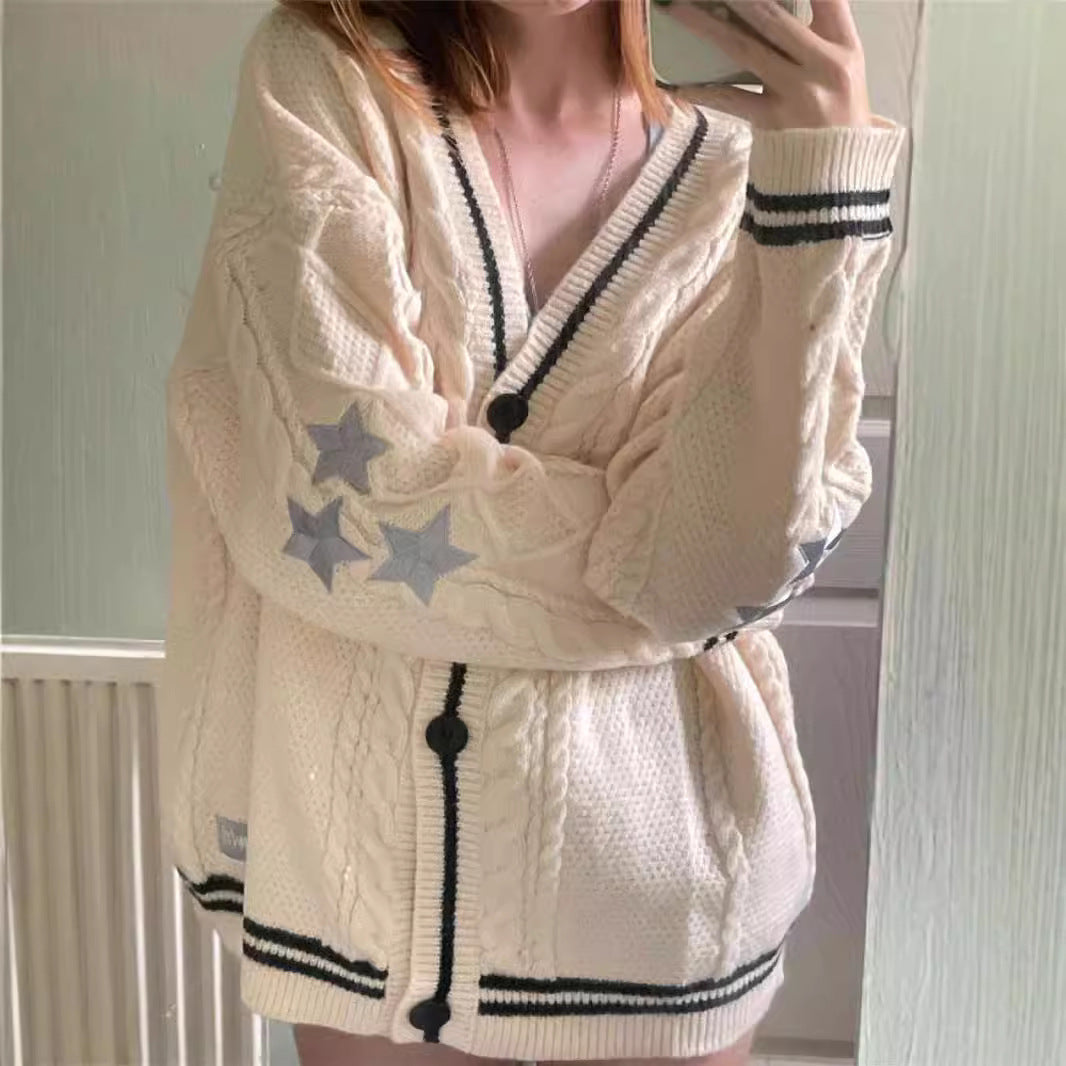 Constance oversized cable knit cardigan with stars