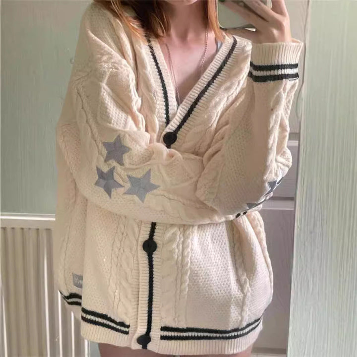 Constance oversized cable knit cardigan with stars