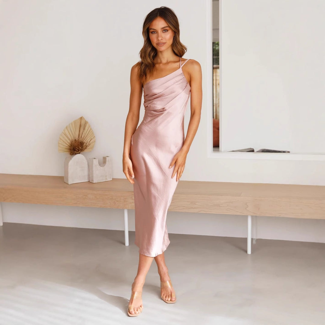 Violetta satin asymmetric midi dress – image 2