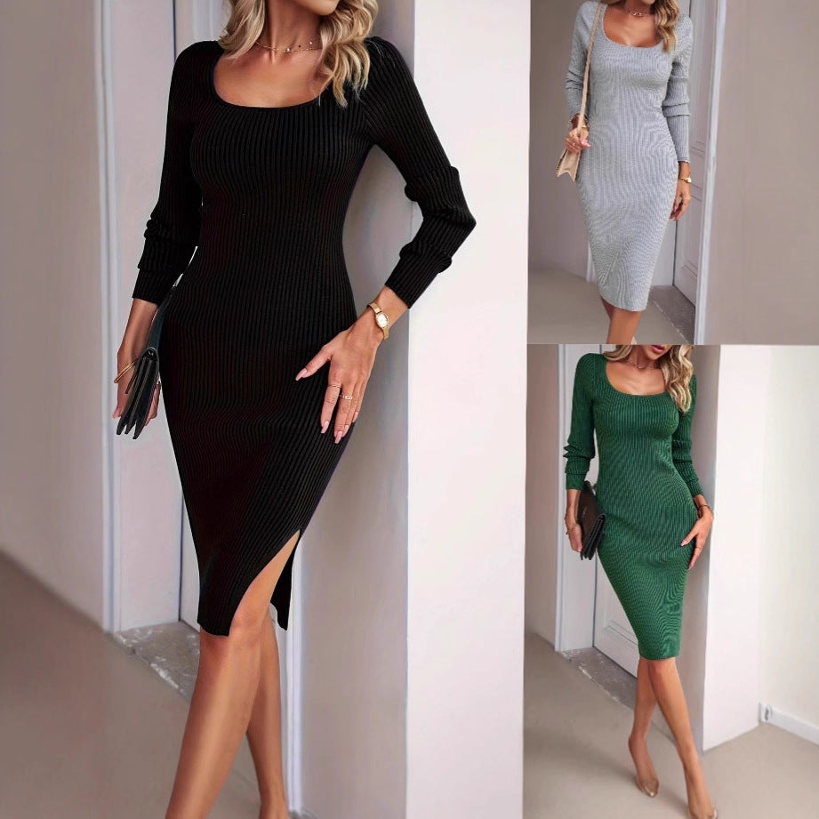 Corinna ribbed knit midi dress with slit