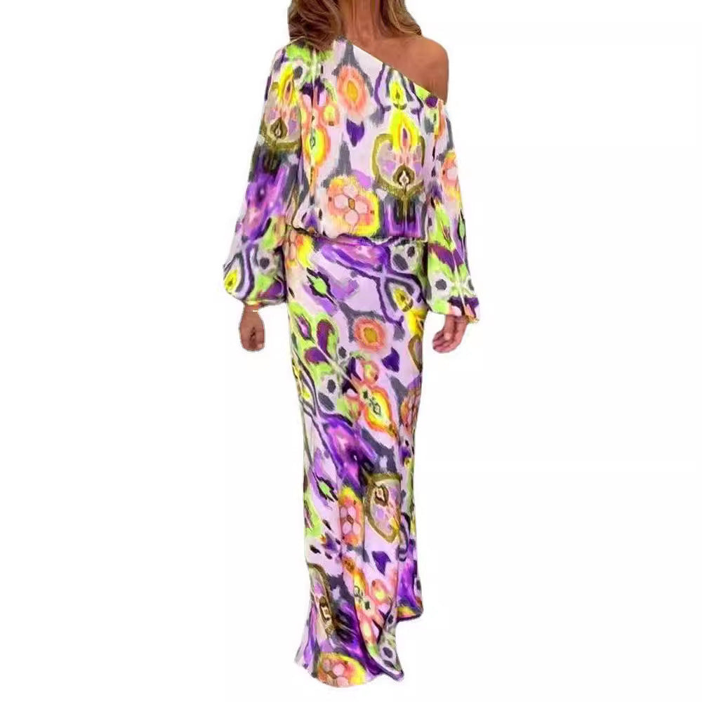 Aveline one shoulder satin maxi dress with bell sleeves – image 5