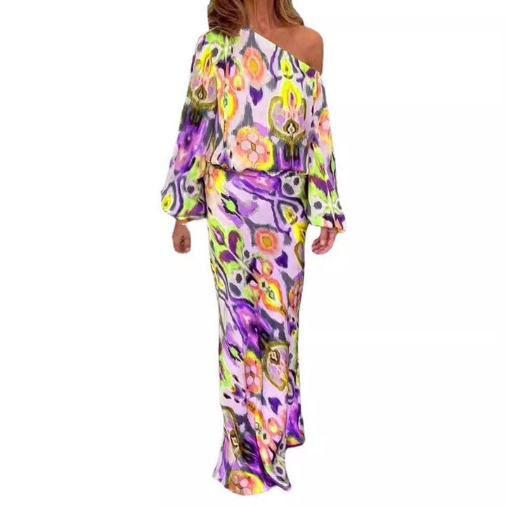 Aveline one shoulder satin maxi dress with bell sleeves – image 5