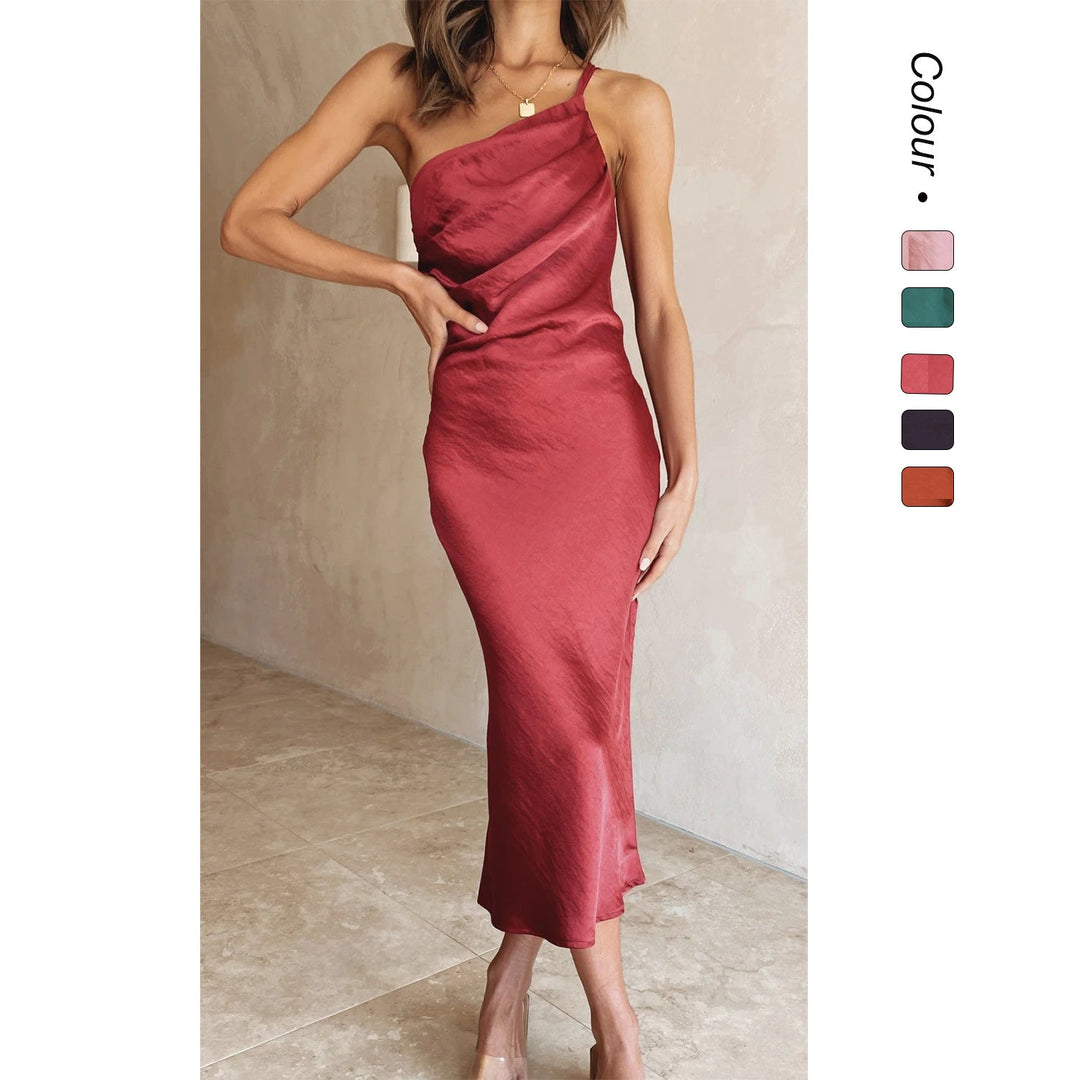 Violetta satin asymmetric midi dress