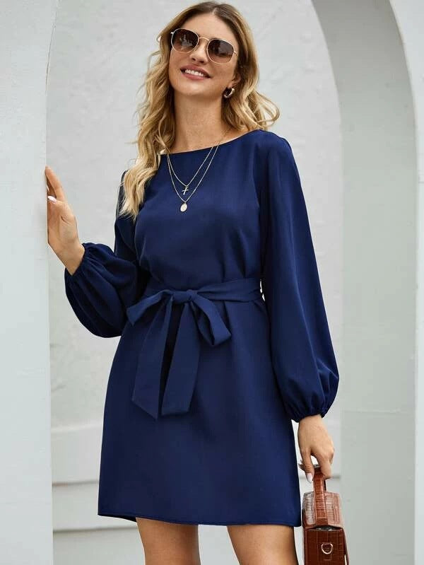 Eira balloon sleeve belted shift dress – image 6