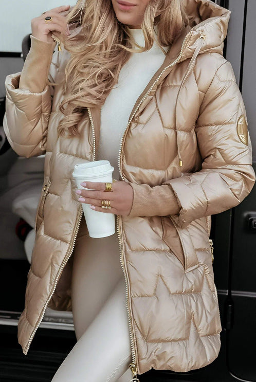 Temperance fitted mid length quilted coat with hood – image 6