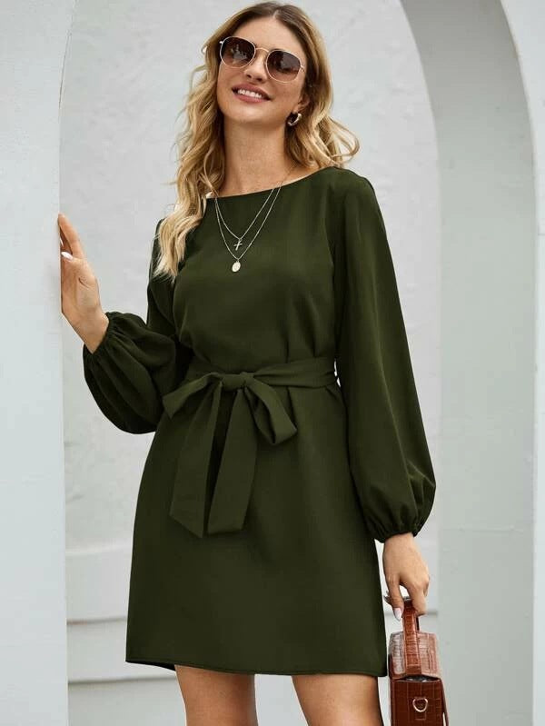 Eira balloon sleeve belted shift dress – image 10