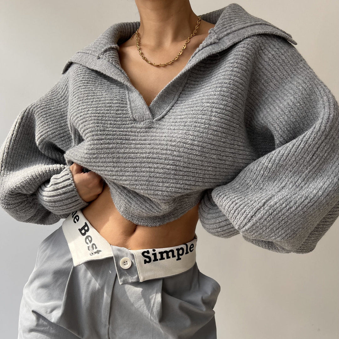 Anwen chunky knit wide collar V neck jumper – image 6