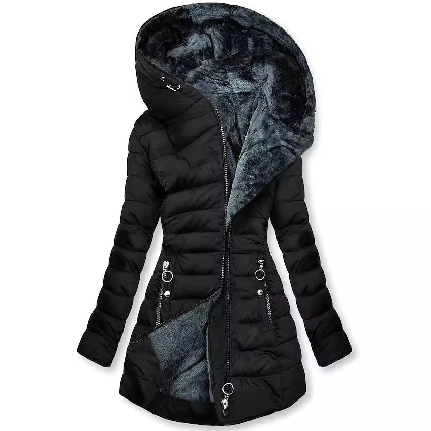 Esyllt long padded quilted winter coat with large hood – image 2