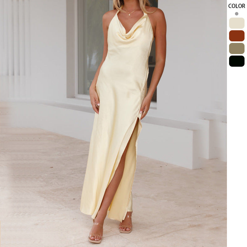 Rosamond cowl neck satin maxi dress with high slit