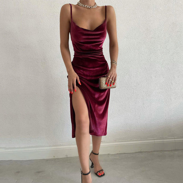 Sabine draped satin midi dress with side slit – image 4