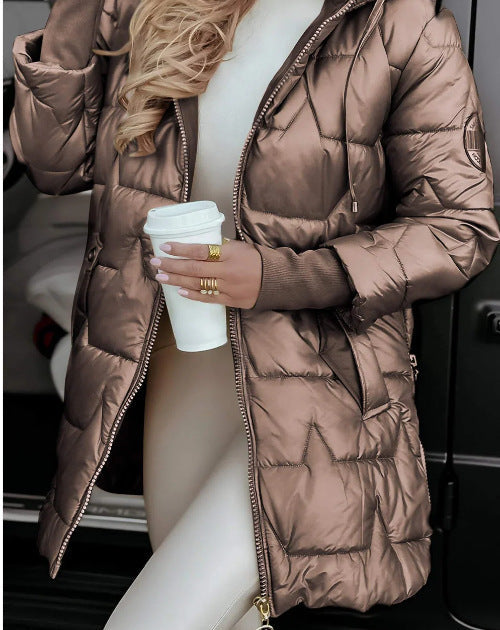 Temperance fitted mid length quilted coat with hood – image 9