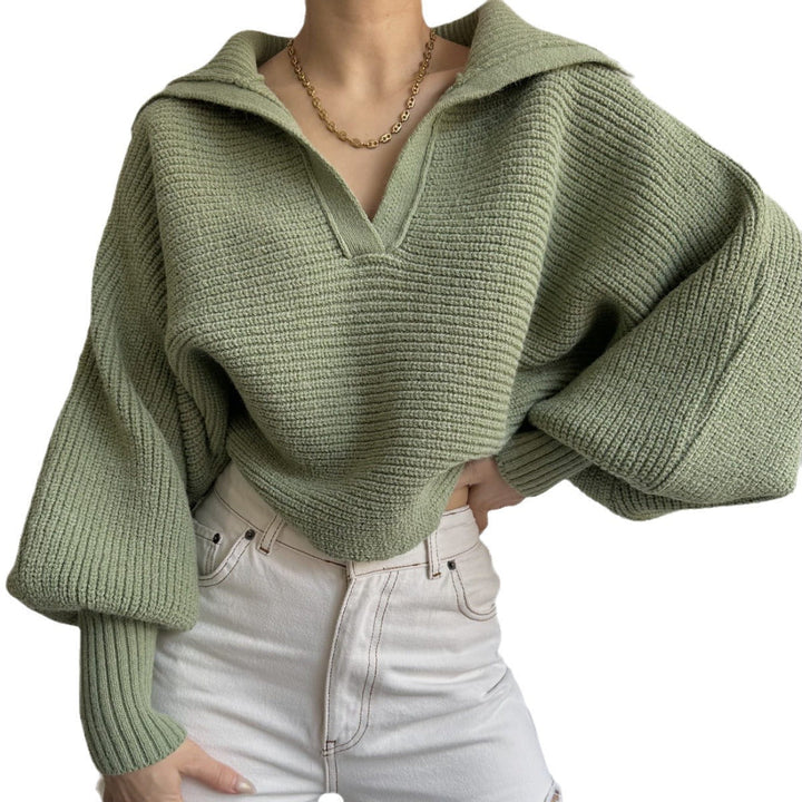 Anwen chunky knit wide collar V neck jumper – image 5
