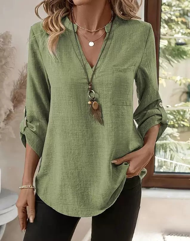 Grace V neck blouse with three quarter sleeves – image 4
